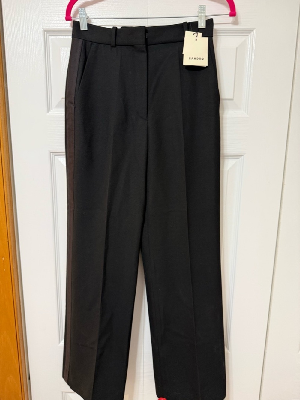Sandro Black Wide-Leg Trousers with Side Stripe Sz 34 (US 4)